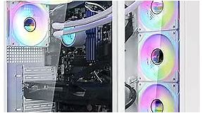 ATX Gaming Computer case, P07 Mid Tower pc Chassis with Dual Chamber Panoramic Tempered Glass, High Performance Airflow - Support 360mm Radiator - Fans not Included- White