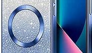 Hython for iPhone 13 Case Clear Magnetic Glitter Phone Cases [Compatible with MagSafe] Full Camera Lens Protector Slim Gradient Sparkle Luxury Plating Shockproof Protective Cover Women, Deep Blue
