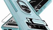 Janmitta for Google Pixel 8 Pro Case with Screen Protector + Camera Lens Protector,Heavy Duty Shockproof Full Body Protective Cover Built in Rotatable Metal Ring Holder Kickstand,2023 Mint Green