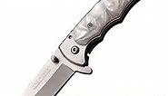 TAC Force Spring Assisted Folding Pocket Knife – Satin Finish Stainless Steel Drop Point Blade and Handle with White Pearl Acrylic Overlay, Pocket Clip, Tactical, EDC, Rescue - TF-934WP