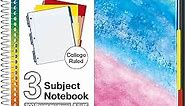 CRANBURY 3-Subject Notebook College Ruled - 300 Pages Spiral Notebook 8.5 x 11 with Pockets and Dividers, College School Supplies Multi Subject Notebook, Colorful Movable Tabs, Three Subject Notebook