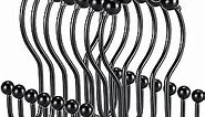 Shower Curtain Hooks, Goowin Shower Curtain Rings, Black Shower Curtain Hooks Rust Proof, Smooth Glide Metal Shower Curtain Rings, Double Shower Hooks for Shower Curtain & Liner, 12 Pack (Black)