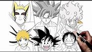 How To Draw Naruto/Goku/Luffy (Growth) | Step By Step | 500k Special!