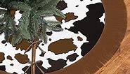 Western Cow Christmas Tree Skirt 48 Inch Xmas Two-Layer Velvet Tree Mat for Holiday Decoration Howdy Cowboy Leather Tassel Christmas Tree Skirt Decor Christmas Ornament Party Yard Blanket Cover
