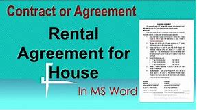 Rental agreement for house | One page house rental agreement in ms word