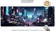 LIMKRIAN Cyberpunk Mouse Pad, Japanese Anime Cat Desk Mat Desk Pad, Neon Tokyo Extended Gaming Mouse Pads for Desk, Keyboard Mouse Pad for Desktop Computer Laptop Office Work Game Home, 31.5x11.8 in