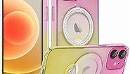 for iPhone 12 Case with 360° Rotatable Ring Stand Two-Color Clear Gradient Phone Case Compatible with MagSafe, Shockproof Protective Cover for Women Girls, Gradient Pink-Yellow