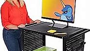 Line Leader Stellar AV Cart | Computer Cart with Pegboard Siding & 12 Hooks for Customizable Storage | Locking Cabinet | UL Safety Certified Power Outlets | Mobile Workstation with Locking Wheels