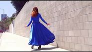 Ameynra fashion - royal-blue satin maxi skirt. Sofia Goldberg