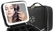 Makeup Bag with Mirror and Light Travel Makeup Train Case Cosmetic Organizer Portable Artist Storage Bag with Adjustable Dividers Makeup Brushes Storage Organizer Black