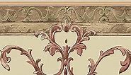 Dundee Deco DDAZBD9061 Peel and Stick Wallpaper Border - Damask Pink, Green Scrolls Wall Border Retro Design, 15 ft x 7 in (4.57m x 17.78cm), Self Adhesive