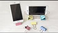 DIY PHONE HOLDER:10 EASY IDEAS MAKE MOBILE PHONE STAND WITH BINDER CLIPS