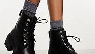 Timberland everleigh 6 inch lace up chunky boots in black full grain leather | ASOS