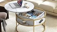 YITAHOME Round Lift Top Coffee Table, Coffee Tables for Living Room with Hidden Storage Compartment, Modern Coffee Table with Storage for Home Office,Round Center Tables Living Room,White and Gold