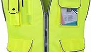 TCCFCCT High Visibility Vest 9 Pockets Reflective Safety Work Vest for Men Women, Hi Vis Construction Vest with Reflective Strips, Meets ANSI/ISEA Standards, (Yellow, Large)