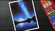 How to Draw night sky scenery drawing for beginners with oil pastels