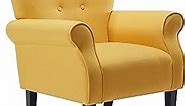 BELLEZE Modern Accent Chair for Living Room, High Back Armchair with Wooden Legs, Upholstered Wingback Chair Padded Armrest Single Sofa Club Chair for Living Room, Bedroom - Allston (Citrine Yellow)