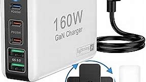 160W Super Fast Chargers for Multiple Devices, Type C Charger Block Flat Plug Multiports for Cellphones, Tablets, Laptops and All Other USB C/A Gadgets, Accessories for iPhone/Samsung/Kindle/Switch