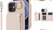 Furiet Wallet Case for iPhone Xs Max Leather Clasp Flip Zipper Purse Case with Shoulder Strap Credit Card Holder Cell Phone Cover for i X XR Xsmax 10x SX Xmax 10xs 10s 10 Plus Xmaxs Women Men Beige