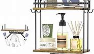 2 Tier Ironing Board Holder Wall Mount, Iron Board Hanger Rack Organization, Laundry Room Shelves with Wooden Large Storage Basket and 6 Removable Hooks, Metal Black