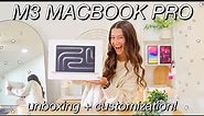 M3 MACBOOK PRO UNBOXING + SET UP! | customizing my new 2023 MacBook Pro!
