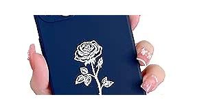 YIKUSO Compatible with iPhone 13 Case Silicone Gel Rubber Phone Cases, Cover 6.1 Inch Full Body Soft Protective Rose Flower Case Cute for Women(Navy Blue)