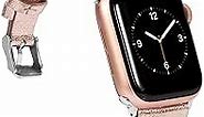 Wearlizer Thin Leather Compatible with Apple Watch Bands 38mm 40mm 41mm for iWatch SE Womens Rose Gold Narrow Strap with Rivet Slim Stylish Cute Wristband (Silver Clasp) Series 9 8 7 6 5 4 3 2 1