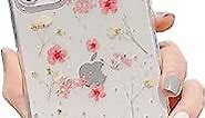 Case for iPhone 12 Flower Case Girls Women Glitter Bling Pressed Dry Real Flowers Soft Silicone Clear TPU Rubber Gel Skin Non-Slip Shockproof Phone Case Cover for iPhone 12 (Pink)