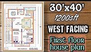30'x40', 1200sq feet - West Facing First floor house plan.