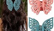 Extra large 5.51 Inch Butterfly Hair Clips 2 PCSButterfly Clips for Thick Thin Hair Non Slip Cute Matte Hair Claw Clip for Thin Hair Curly,Butterfly Claw Clips for Women hair (Lake Blue,Pink