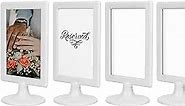 Double Sided Standing Picture Frames - (White, 4 count) 4x6 Inch Pedestal Photo Frame with Inserts and Base - 2 Sided Frame for Vertical Display
