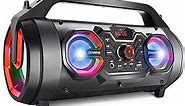 Portable Bluetooth Speaker with Subwoofer, Wireless Speakers with Booming Bass, FM Radio, RGB Lights, EQ, Stereo Sound, 10H Playtime, 30W Loud Speaker for Home, Outdoor, Party, Travel, Camping, Gifts