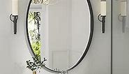 Oval Wall Mirror, Bathroom Mirror of Stainless Steel Frame, Wall Mounted 22 Inch x 30 Inch Black Oval Mirror for Vanity Living Room Entryway Bedroom More