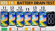 iOS 16.1 Battery DRAIN TEST - iPhone 11 Pro Max vs 12 Pro vs 12 Pro Max vs 13 vs 13 Pro / 13 Pro Max