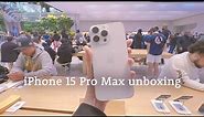 iPhone 15 Pro Max 1TB White Titanium unboxing at the Apple flagship store on release day in New York