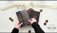 Acrylic Wedding Invitation with Gold Foil Print and Black Folded Jacket - YK2024BLG