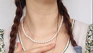 Pearl Necklace for Women - 6mm Round White Freshwater Pearls Choker Necklace - Adjustable Size 15.8 inch to 17.8 inch