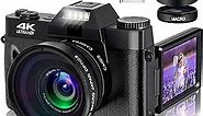 4K Digital Camera for Photography, 48MP FHD Video Camera with WiFi, 3 Inch Flip Screen, 16X Digital Zoom, Vlogging Camera for YouTube (32G Micro Card)