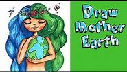 HOW TO DRAW MOTHER EARTH. Step by Step Drawing Tutorial for Kids. Guided Earth Day Poster Drawing.