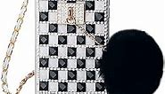 Losin Perfume Case Compatible with iPhone 7 Plus/iPhone 8 Plus 5.5 inch Luxury Bling Diamond Rhinestone Bow Perfume Bottle Furry Plush Ball Bling Glitter Gemstone Soft TPU Back Case with Lanyard