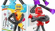 Autism Sensory Toys for Kid Boys Year Old Ages 4 5 6 7 8 9 10(4PCS), Suction Robot Toy Pop Tube Fidget Toys Autistic Travel Toys Valentine's Day Gift Easter Basket Stocking Stuffer for Kids