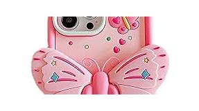 YWYUHE Pink Butterfly Phone Case Compatible with iPhone 12, Cute 3D Korea Dopamine Butterfly Case with Butterfly Wings Folding Stand Shockproof Silicone Soft Case