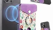 Giumel Magnetic Wallet with Phone Ring Stand, Compatible with Mag-Safe Wallet, with Privacy Flip Cover and Super Strong Magnetic Force. Magnetic Wallet for iPhone 15/14/13/12 for Girl Women Purple