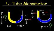 U Tube Manometers - Pressure, Density & Height of Oil & Water - Fluid Mechanics