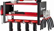 Toolganize Power Tool Organizer Wall Mount - Cordless Tool Storage - No Stress No Clutter - Power Tool Rack - Drill Storage for Shed & Garage Organization Pegboard Accessories Holder - Utility - Red