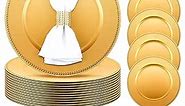 48 Pcs Charger Plates Set Bulk 24 Plastic Plate Chargers and 24 Napkin Rings, 13 Inch Round Dinner Chargers for Table Setting Wedding Party Baby Shower Event Decoration (Gold)
