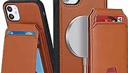iPhone 12 Mini case with Credit Card Holder mag Safe, iPhone 12 Mini Phone Leather Case Wallet for Women Compatible mag Safe Wallet Detachable 2-in-1 for Men-Brown