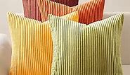 Topfinel Fall Burnt Orange Decorative Throw Pillows Covers 18x18 Inch Set of 4,Yellow Green Gradient Series Corduroy Striped Square Pillow Case,Western Modern Cushion Cover for Couch Sofa Bedroom