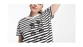 Yours stripe T-shirt with rose print in black and white  | ASOS
