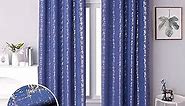 Taisier Home Metallic Royal Blue Light Blocking Curtains Living-Room Dots Print Gold Geometric Curtains 84 inches Linen Texture Curtains for Bedroom Window Treatment Set Grommet Top, 2Panels